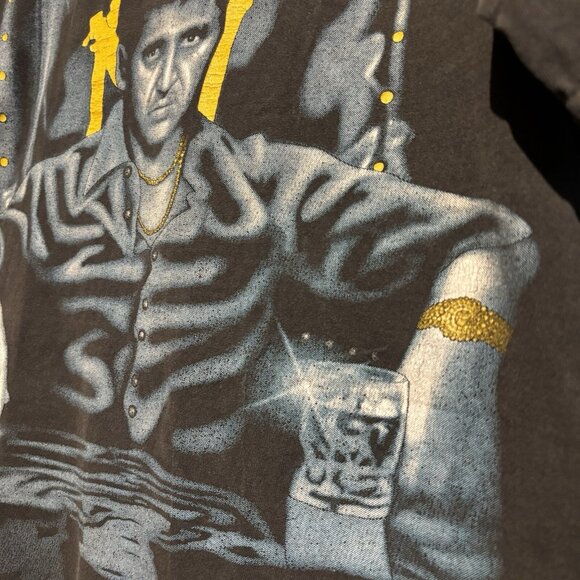 Vintage Scarface T-Shirt Large Men's Tony Montana Y2K Black Movie - Picture 6 of 11